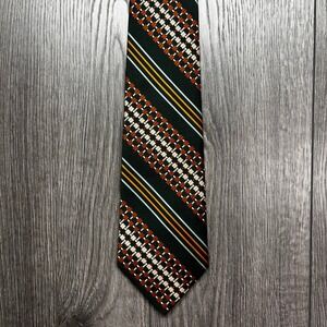 Schiaparelli Vintage Silk Tie Green Orange Geometric Stripe Designer Necktie